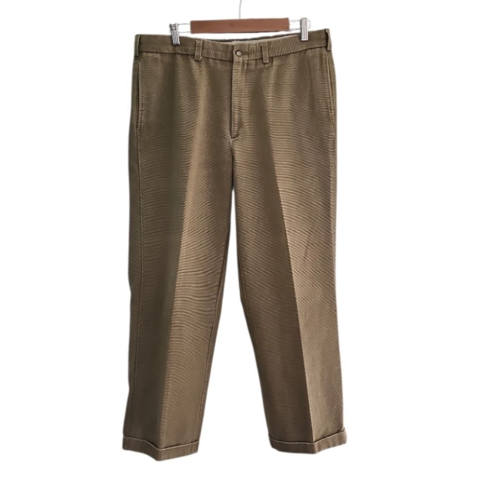 Men’s Tan Textured Dress Pants 34x28 Classic Khaki Work Trousers Timeless